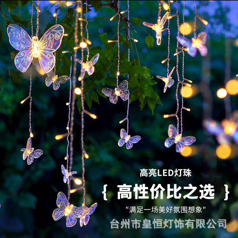 Solar al aire libre corriente de agua de hielo lámpara cadena mariposa lámpara de cascada lámpara de jardín impermeable lámpara de atmósfera led colgar árbol lámpara de color