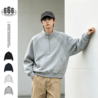 WHSDDY3美式重磅潮流半拉链立领卫衣男春秋季潮牌宽短外套WY1110