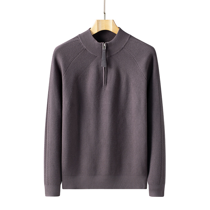 Camiseta de punto de invierno de alta gama de cuello vertical casual cross-border chaqueta de hombre de cuello medio alto suéter de cremallera personalizado para hombres