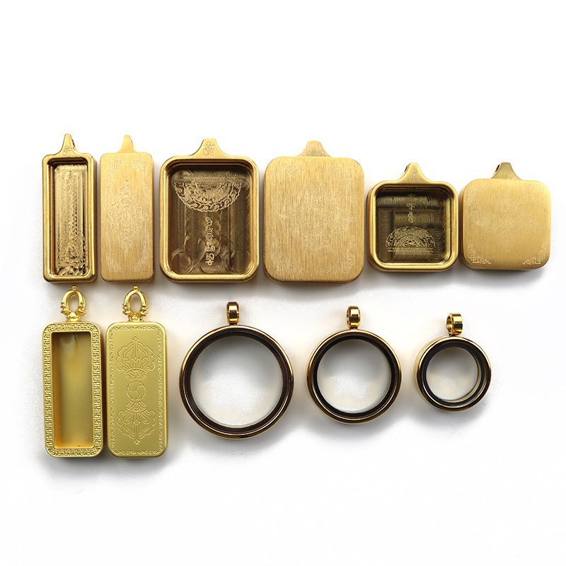 티타늄 스틸 스퀘어 THANGKA 상자 빈 상자 손 그림 부처님 동상 쉘 크로스 VAJRA PESTLE 티베트어 작은 THANGKA 펜던트 상자