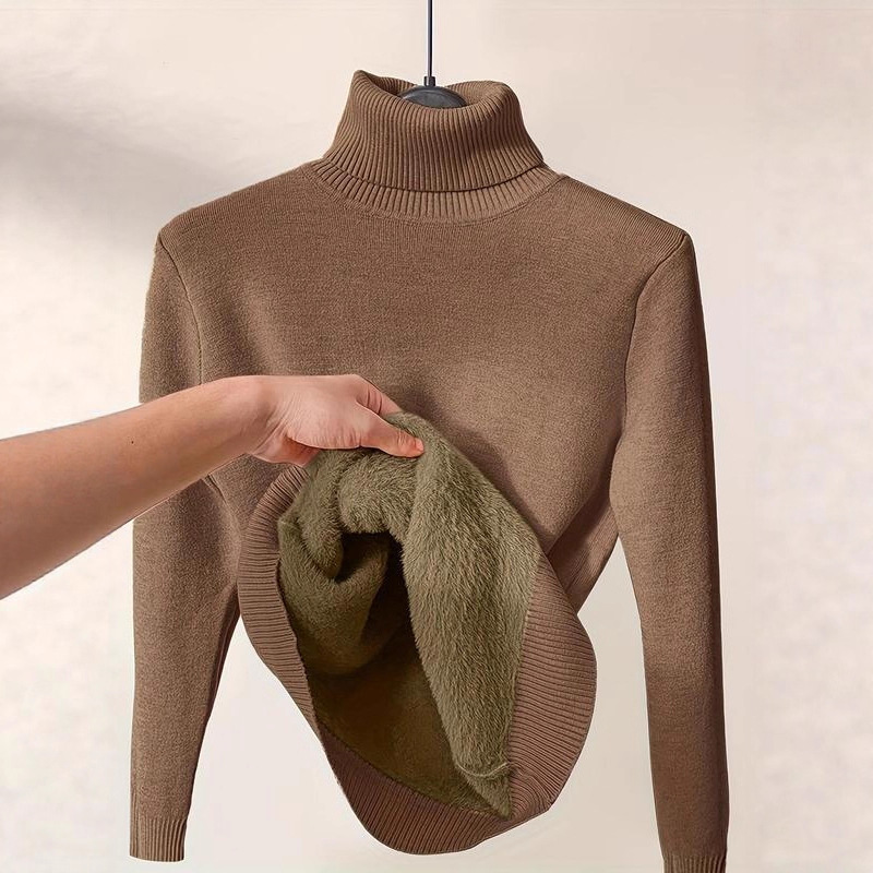 Autumn and Winter Thickened Women's Fleece Sweater with Integrated Fleece, Plus-Size High-Neck Pullover Base Knit Warm Top