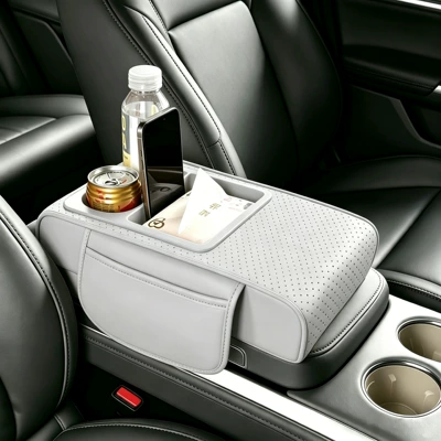 Armrest box pad In-Car Tissue Box, Dual Cup - three-dimensional-punching-white