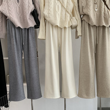 欧玛莱 日韩系老钱风糯米绒阔腿裤女冬季加绒直筒休闲裤长裤 5188