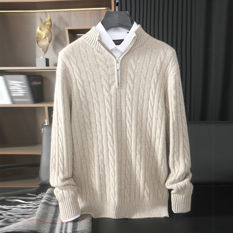 100% Pure Cashmere 2026 Autumn/Winter New Men's Half-Zip Knit Sweater, Short and Loose Fit