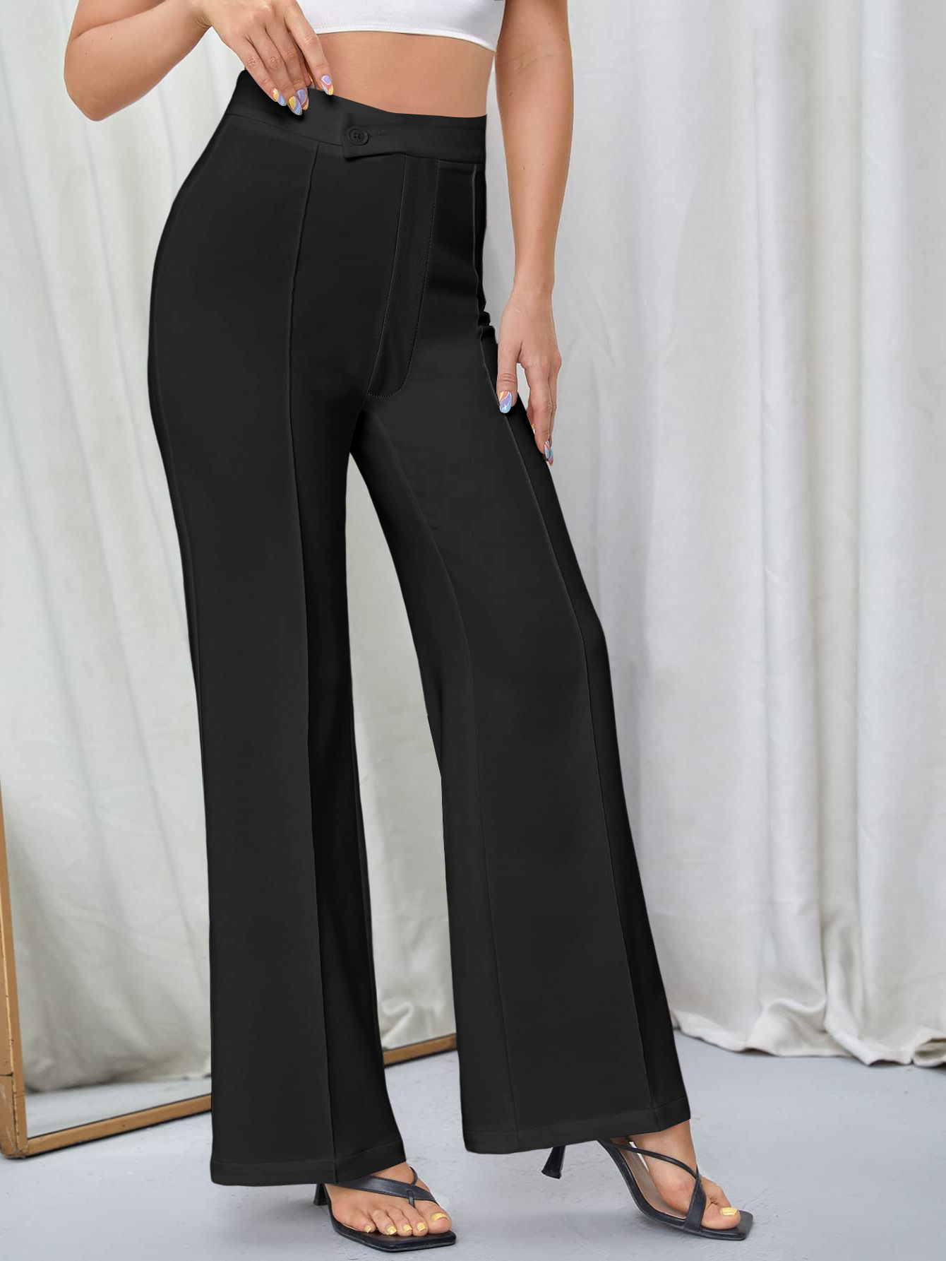 Vêtements pour femmes nouveaux pantalons décontractés automne nouveau tempérament pantalons évasés de transport polyvalents pantalons larges à la mode pour femmes_voghion.com