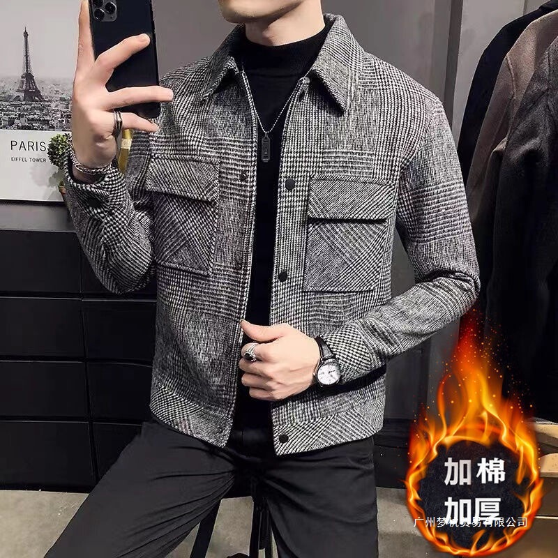 Men's Outwear Autumn and Winter Handsome Korean Style Trendyy Casual Woolen Outwear Men's High-End Woolen Thick Jacket with Cotton Men's Outwear Autumn and Winter Handsome Korean Style Trendyy Casual Woolen Outwear Men's High-End Woolen Thick Jacket with Cotton