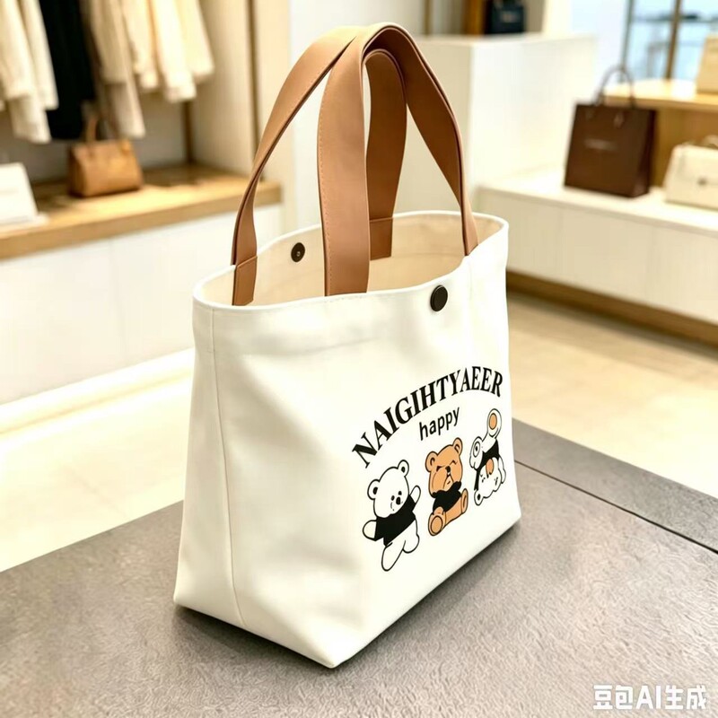 Portable Canvas Bag for Office Workers, New Cute Bear Print Tote Bag, Portable Small Handbag, Lunch Bag Portable Canvas Bag for Office Workers, New Cute Bear Print Tote Bag, Portable Small Handbag, Lunch Bag