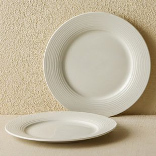Advanced Sense Threaded Flat Plate Tableware Simple Ceramic Plate Western Food Plate Pancagia Plate Household Plate Hotel Disc