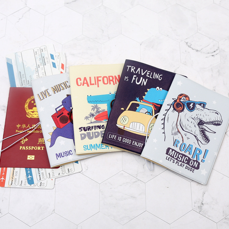 Flip Cover Closure Type passport holder Bags Type Travel Occasion Unisex Cute Dinosaur Pvc Passport Holders