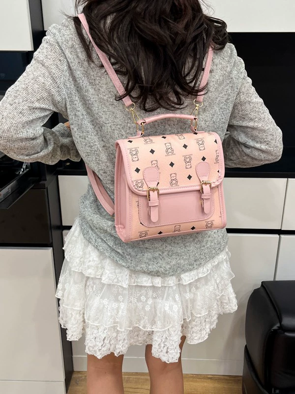 Cartoon one-shoulder backpack bag, bear charm, compact cute shoulder satchel