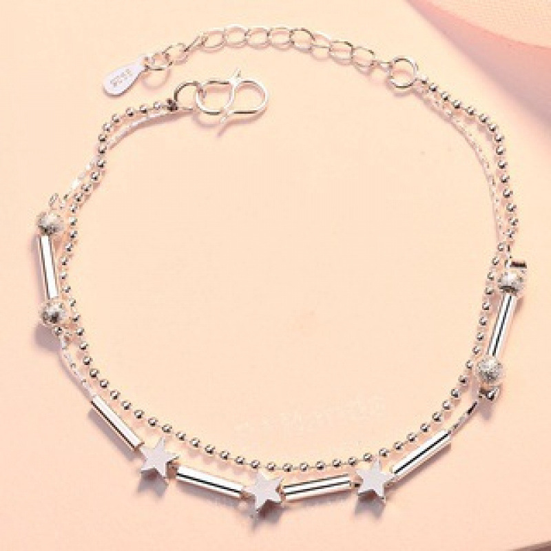 WYF107-Star String Steel Section Titanium Steel Silver Double Layer Bracelet #SZ…