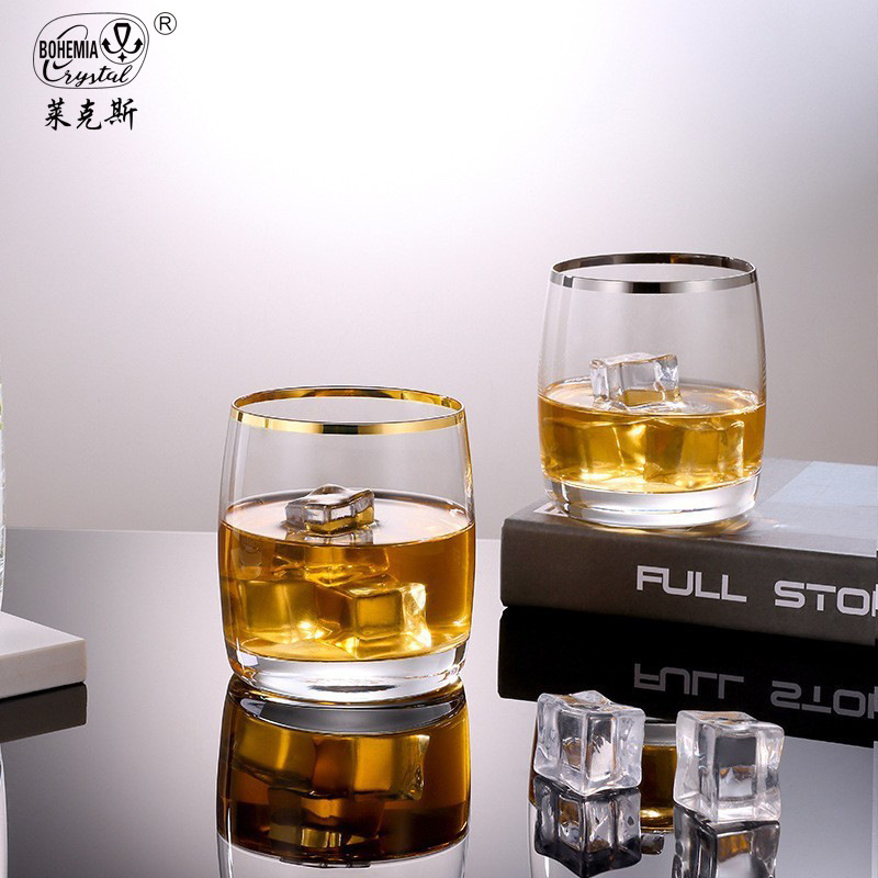 Vaso de whisky de cristal importado de la República Checa, vaso de agua de cristal con borde dorado, vaso para licor, copa de cristal, copa de vino personalizada. image 4