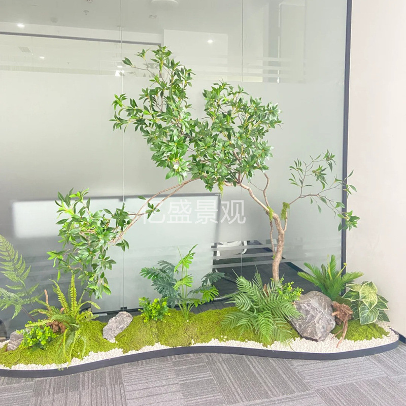 擬似馬酔木緑植景観組合せ偽樹植物階段下造景ショーウインドーコーナー室内装飾配置|undefined