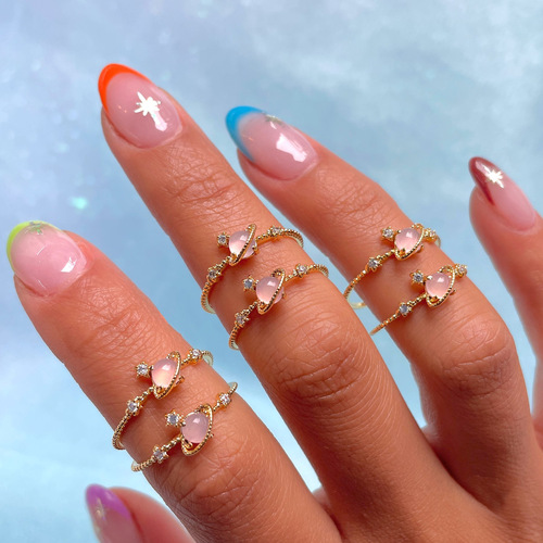 Cross-border new fashion and creative planet ring, micro-paved zircon star, elegant and luxurious open ring bracelet