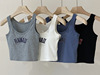Short top with cups, tank top, underwear as outerwear, piercing with letters, with embroidery