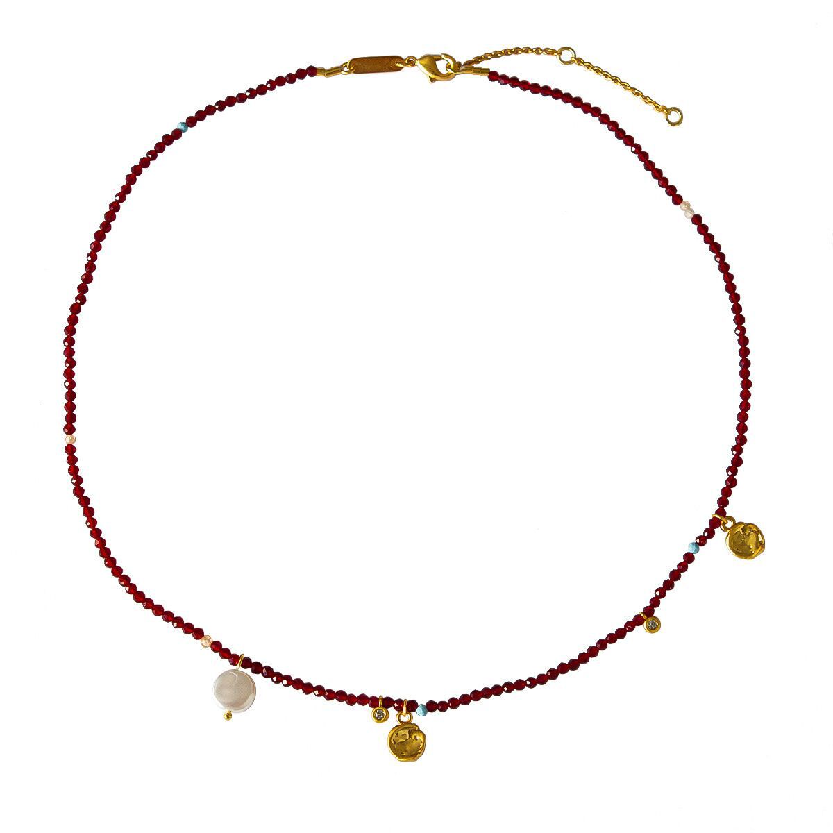 Colar de contas de ágata laranja natural estilo vintage_voghion.com