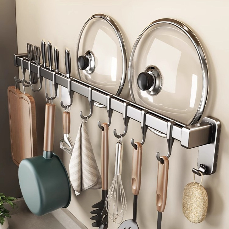 Kitchen Hook Punch-free Detachable Wall-mounted Household Multi-functional Pot Lid Hanging Rod Wall Storage Hook for Kitchenware