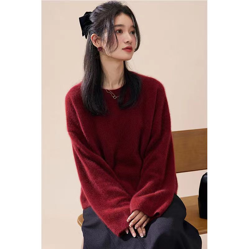 Red demi-season long Japanese retro knitted sweater