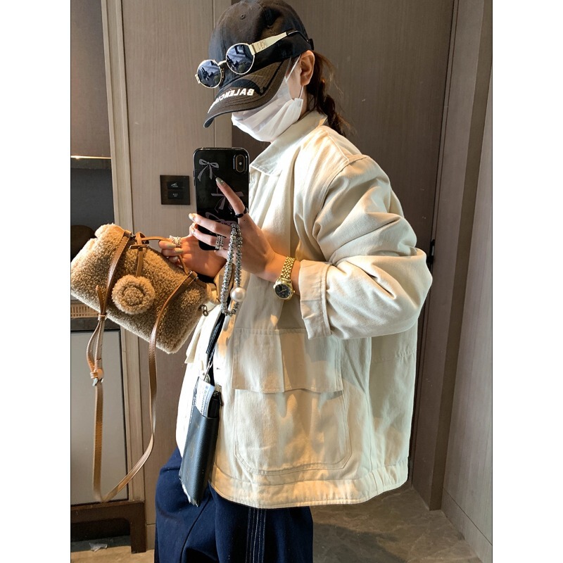 Mochi Street Style Retro Barn Style Lapel Loose Padded Thickened Warm Workwear Jacket Mq1036