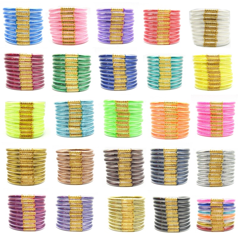 Amazon cross-border 9-layer PVC silicone tube gold powder bracelet Jelly bangles bracelet women's bracelet mixed batch