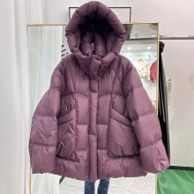 2025冬新款羽绒服女短款连帽拼色短款立领小众洋气白鸭绒学生外套