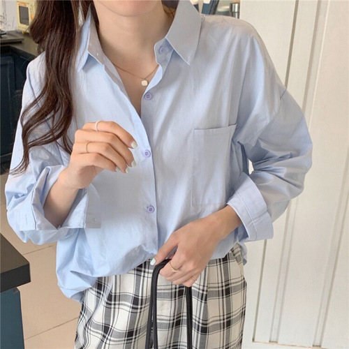 Klein Blue Shirt Casual Top, High-Grade Loose Elegant Long-Sleeve Blouse for Outerwear, Thin-Sleeved Sun Shirt