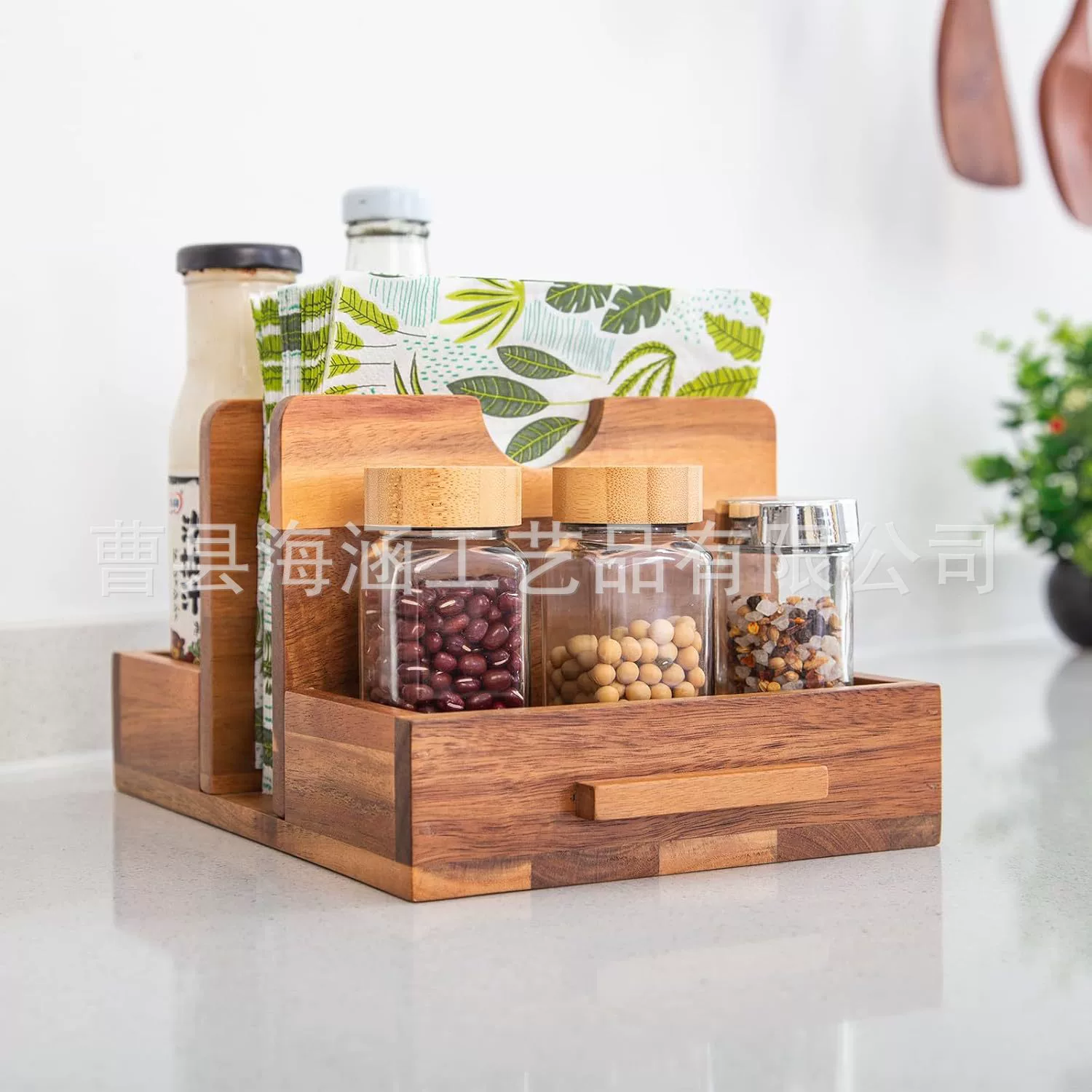 Акация деревянный обеденный стол салфетки держатель приправа банка ящик для хранения деревянная кухня столешница вертикальный держатель для хранения салфеток