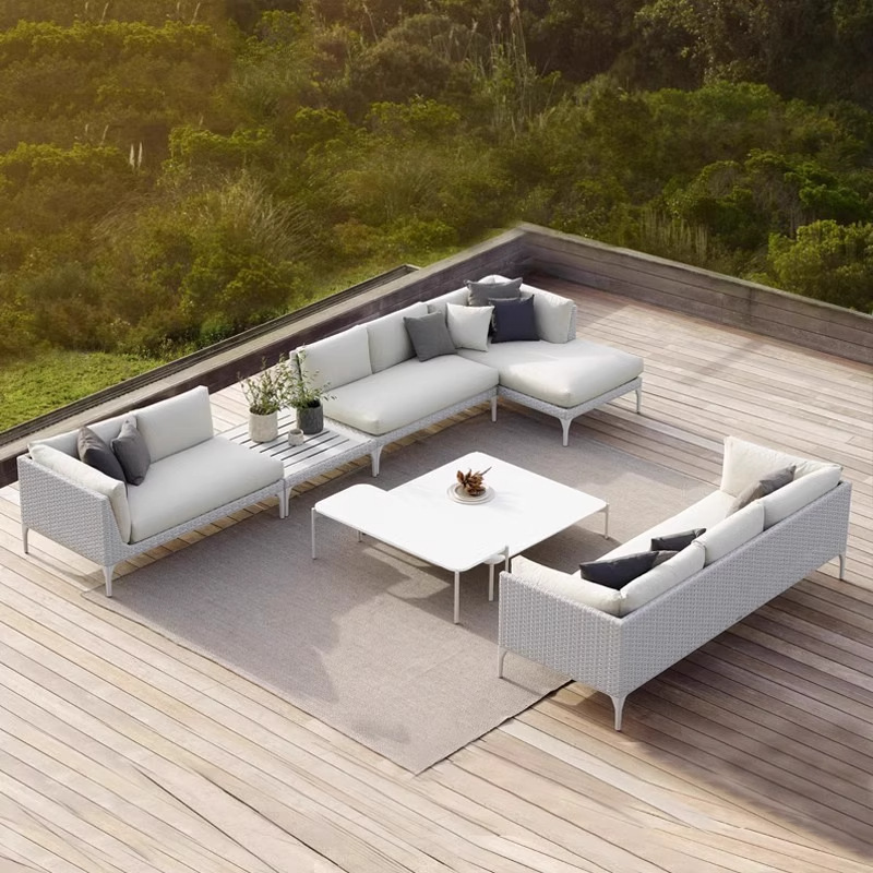 Sofá al aire libre patio al aire libre tela de caña impermeable balcón protector solar ocio sofá de caña combinación de muebles al aire libre nórdicos