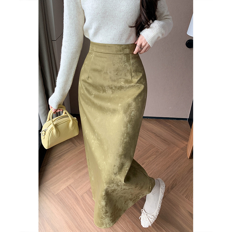 Chinese Style Straight Leather Skirt for Women 2025 Autumn and Winter New Mid-Length Skirt Slimming Look Versatile Skirt High Waist A-Line Skirt