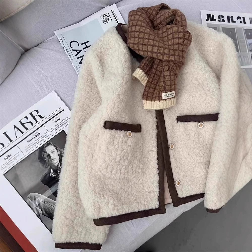 Светло-карри маленький ароматный ветер шерсть ягненка куртка женская утолщение осенью и зимой