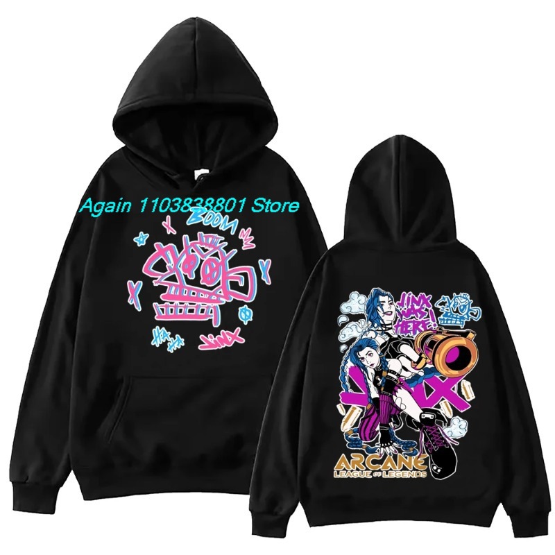 Arcane-Jinx Hot Anime Hoodie Harajuku Pullover Tops Man