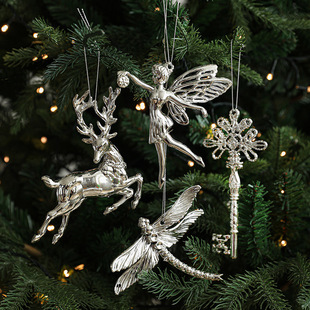 Cross-border New silver Plastic Special-shaped Pendant Electroplated Light Christmas Tree Hanging Accessories Christmas Small Hanging in stock