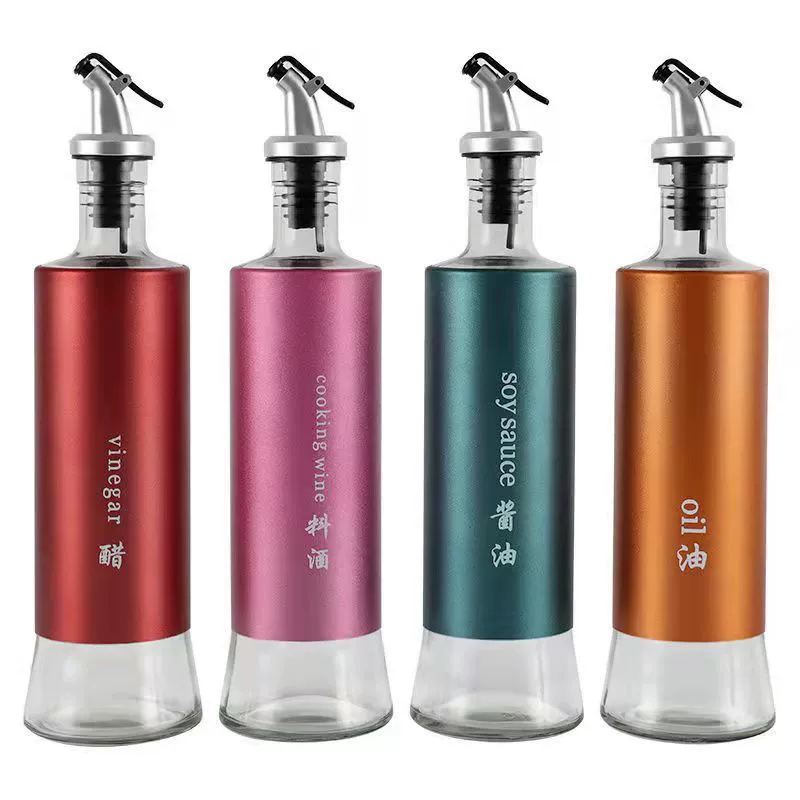  colored glass oil bottle, kitchen leak-proof oil control spout, household soy sauce bottle, vinegar bottle, seasoning jar