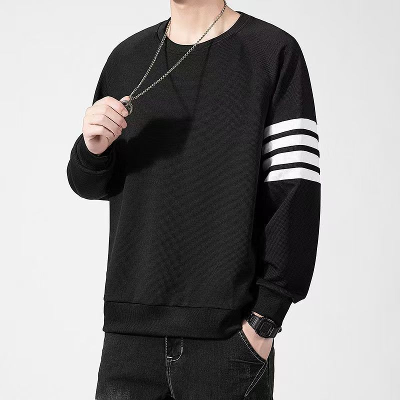 2025 Men's Round Neck Cotton Waffle Sweatshirt Four Stripes Spring and Autumn Bottoming Shirt Men's Thermal Underwear