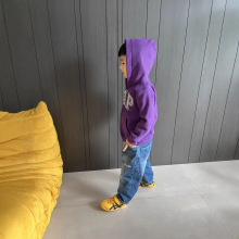 潮范G童装2025冬季新款360克加绒儿童三色字母刺绣拉链连帽衫童装