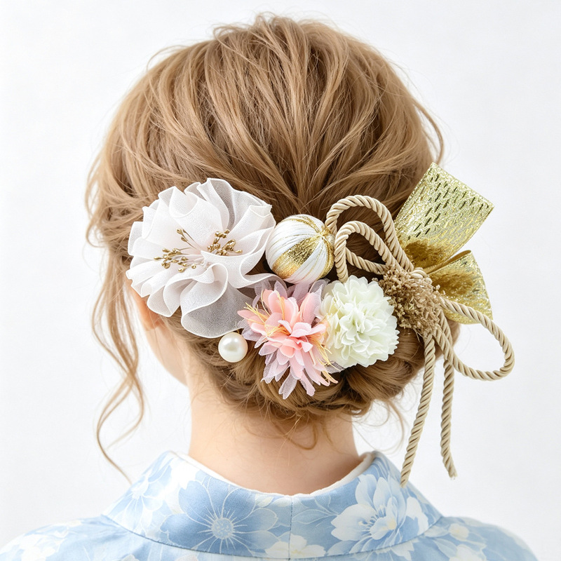 Kimono Hair Accessories, Handmade Silk Flowers, Ribbon Rope Headwear, Cross-Border Japanese-Style Yukata, Japanese-Style Dried Flower Accessory Set