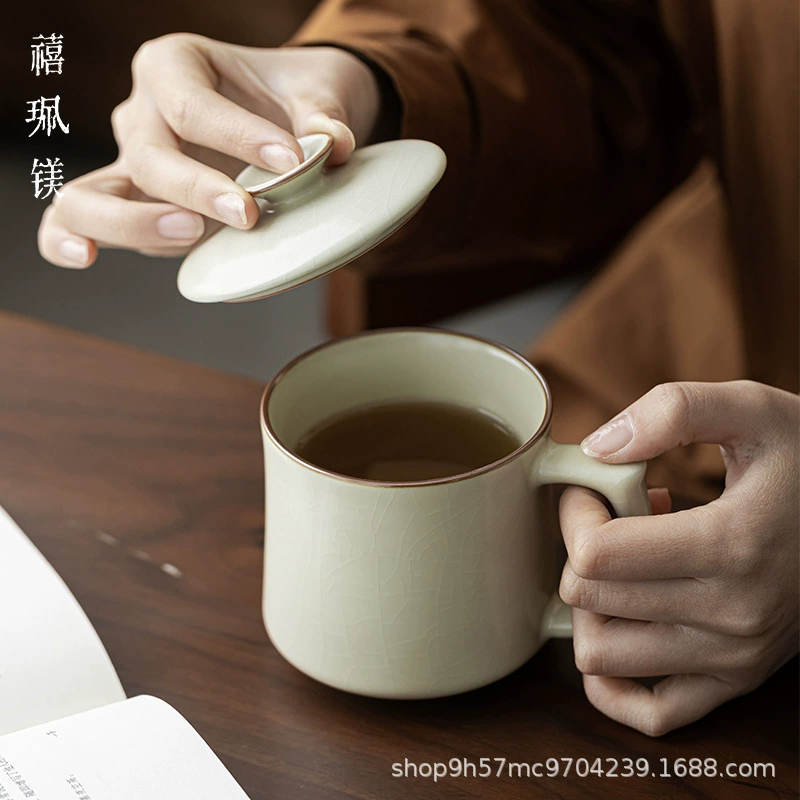 Безель Beige Ruyao емкость больших размеров офисная чашка, чайная чашка с крышкой для ветеранов кадров, чайная чашка для личного использования пожилыми