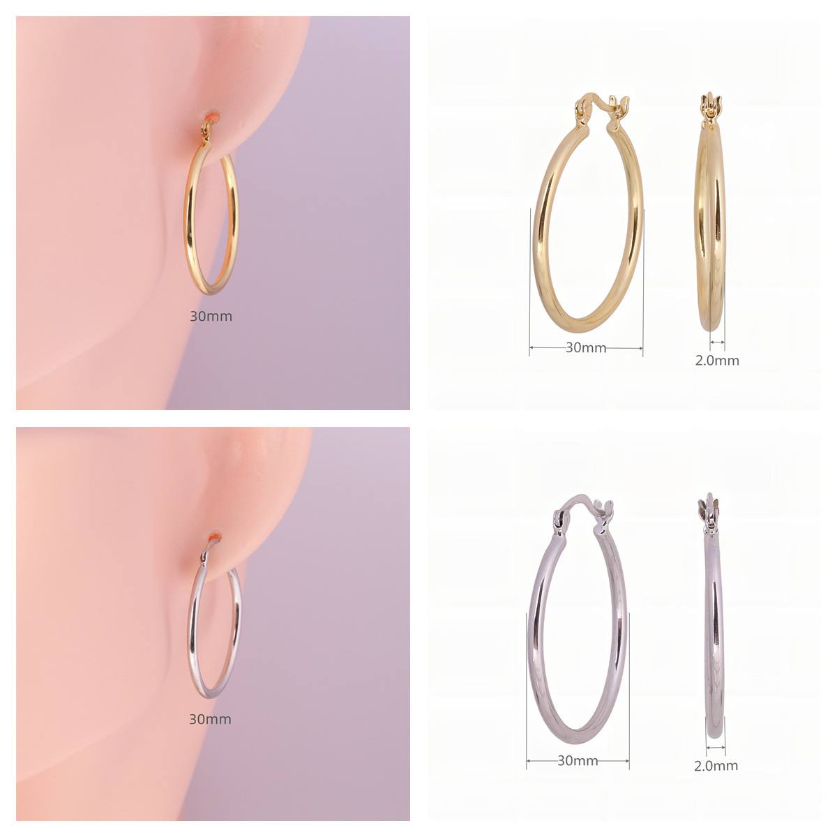 925 Sterling Silver Material Round, Solid Color Pattern Women's Gender 1 Pair 925 Sterling Silver Round Solid Color Earrings
