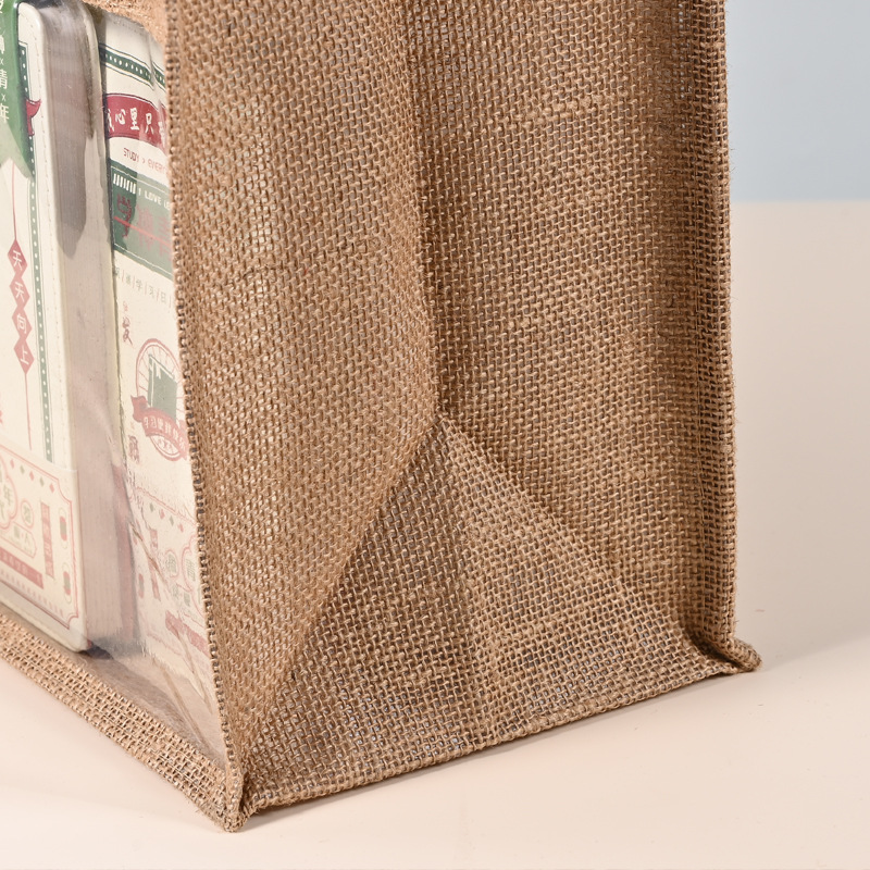 Bolsa de lino de PVC de ventana personalizada moda ecológica yute lino transparente regalo bolsa de lino tote