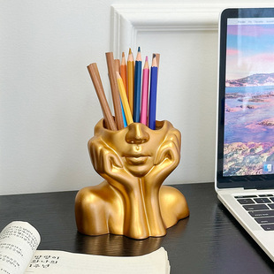 Cross-Border Simple Two-Handed Face-Holding Multifunctional Pen Holder Home Study Student Office Desk Decoration Pen Holder Ornaments