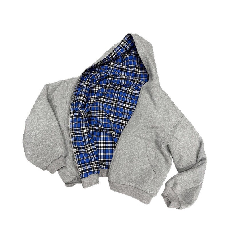 秋冬时尚格纹图案单品上衣双面拉链连帽服街头潮流欧美跨境批发|undefined