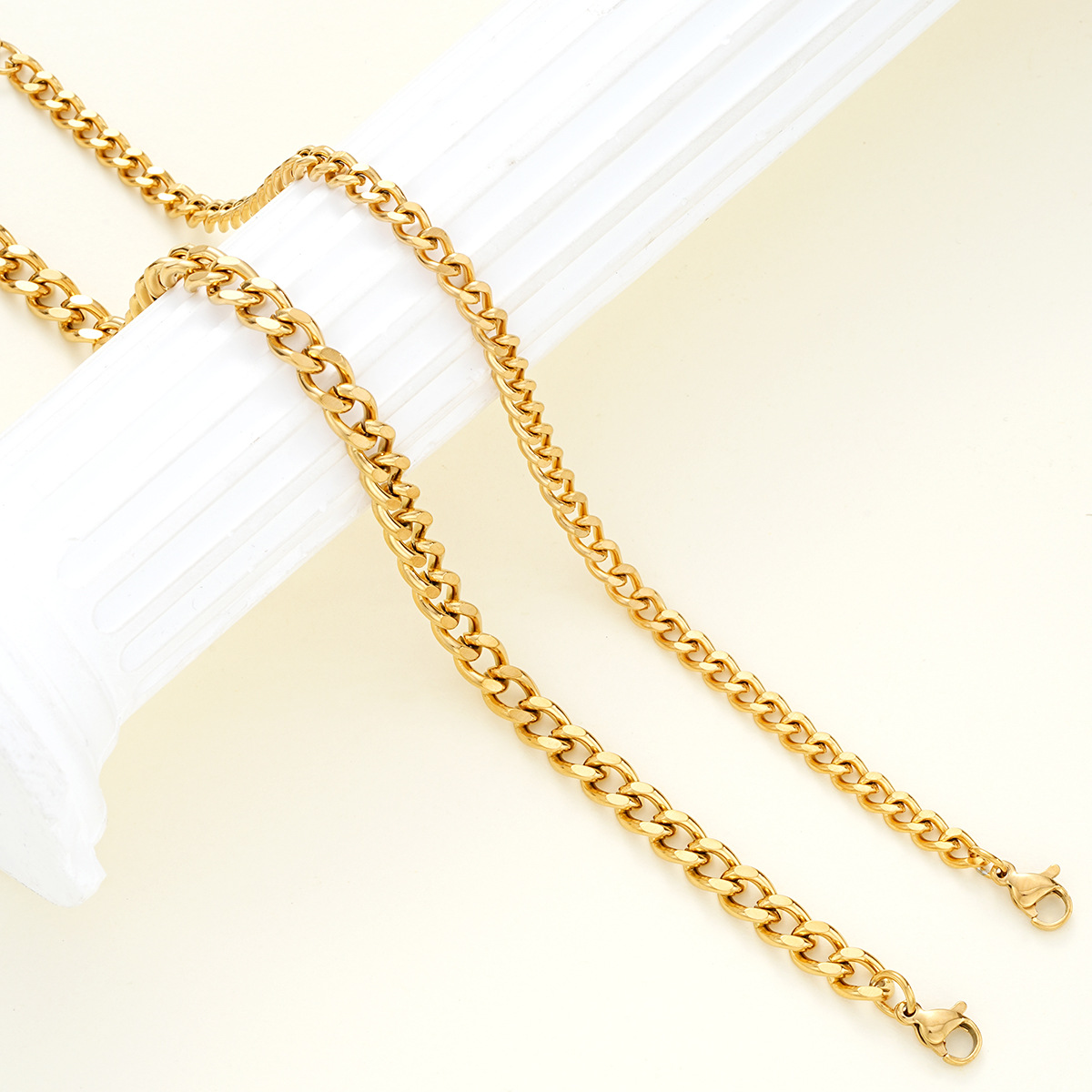 new stainless steel chain bracelet 2-piece set Cuba thickness adjustable men's and women's multi-layer bracelet suit_voghion.com