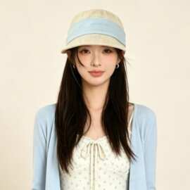 韩系复古褶皱仿亚麻平顶马术帽子女夏季高级感遮阳防晒百搭鸭舌帽
