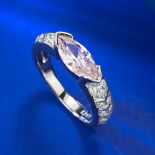 Mujing Jewelry New S925 Silver Inlaid 5*10mm Marquise Pink Diamond Personalized Ring for Women Simple Daily Ins Style