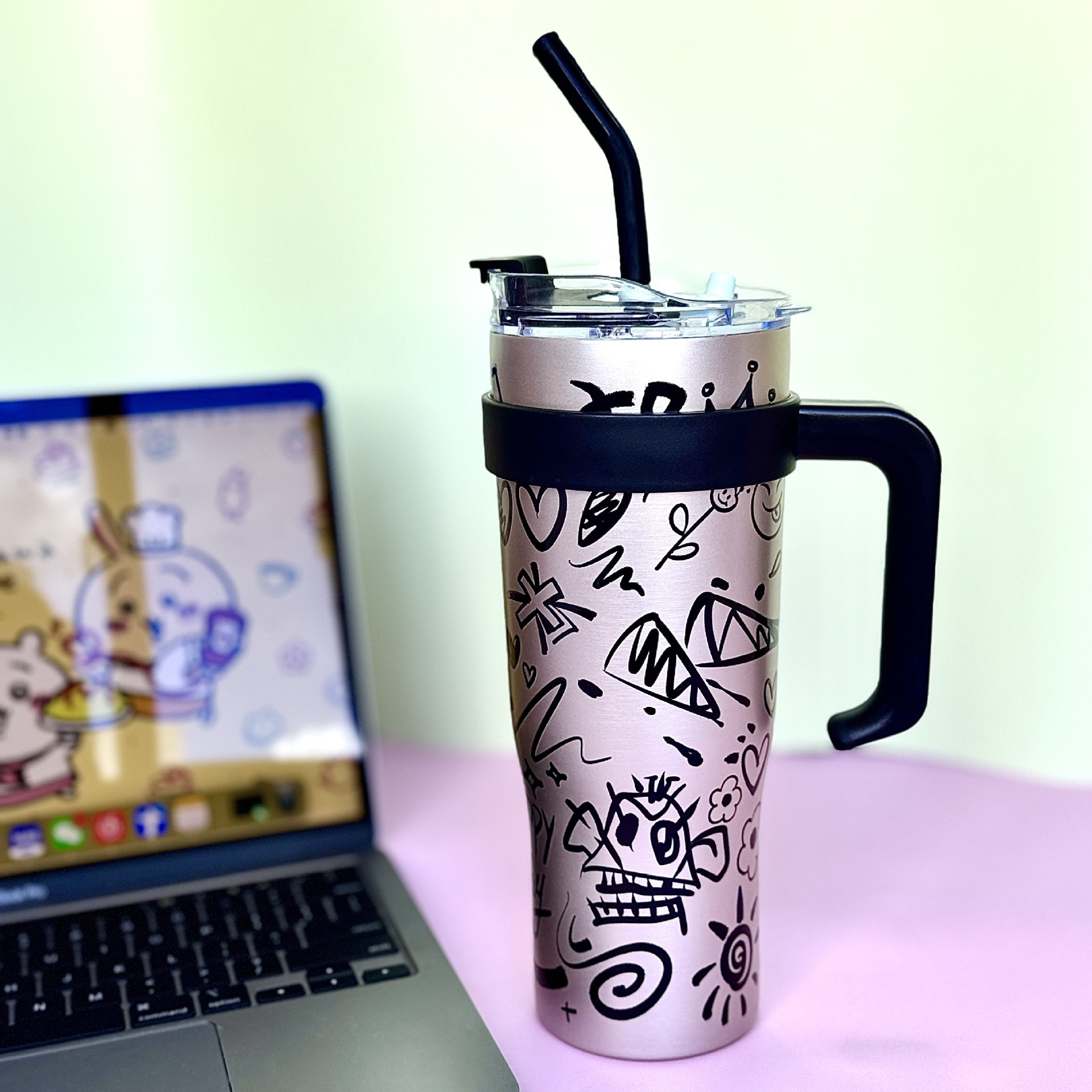 Taza de gran capacidad de las niñas de alto valor facial con taza de agua de paja, taza de agua de gran tamaño, taza de agua de gran tamaño, regalos al por mayor