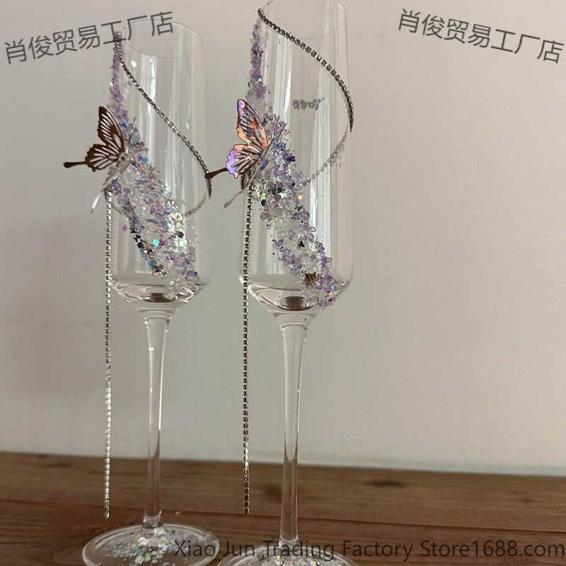 创意自制小众亮闪闪高脚杯敬酒杯diy材料包装饰结婚订婚礼物闺蜜|undefined