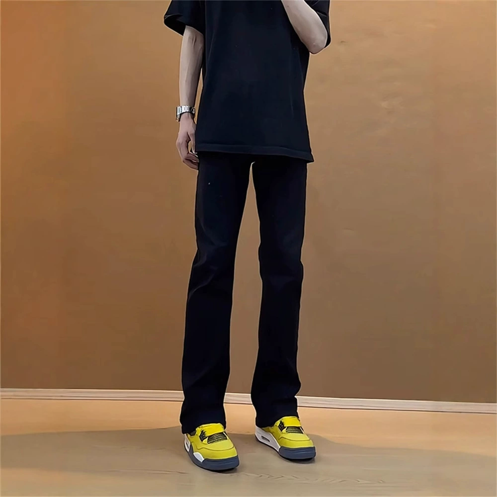 Черные джинсы-ятаган мужские осенние брюки с высокой талией