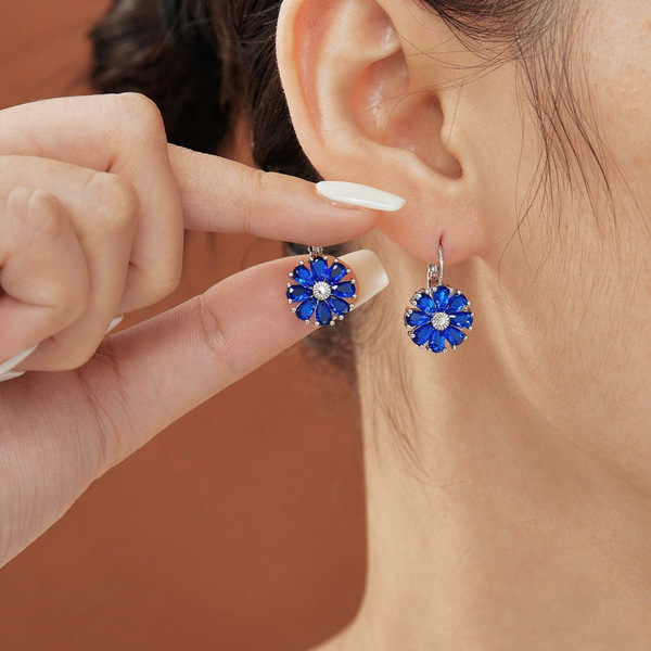 Blue fashionable universal classic earrings with zircon