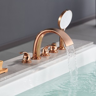 All-Copper Gun Gray Bathtub Faucet, Side-Mounted Hot and Cold Faucet, Split Five-Piece Bathroom Shower Set, Rotatable