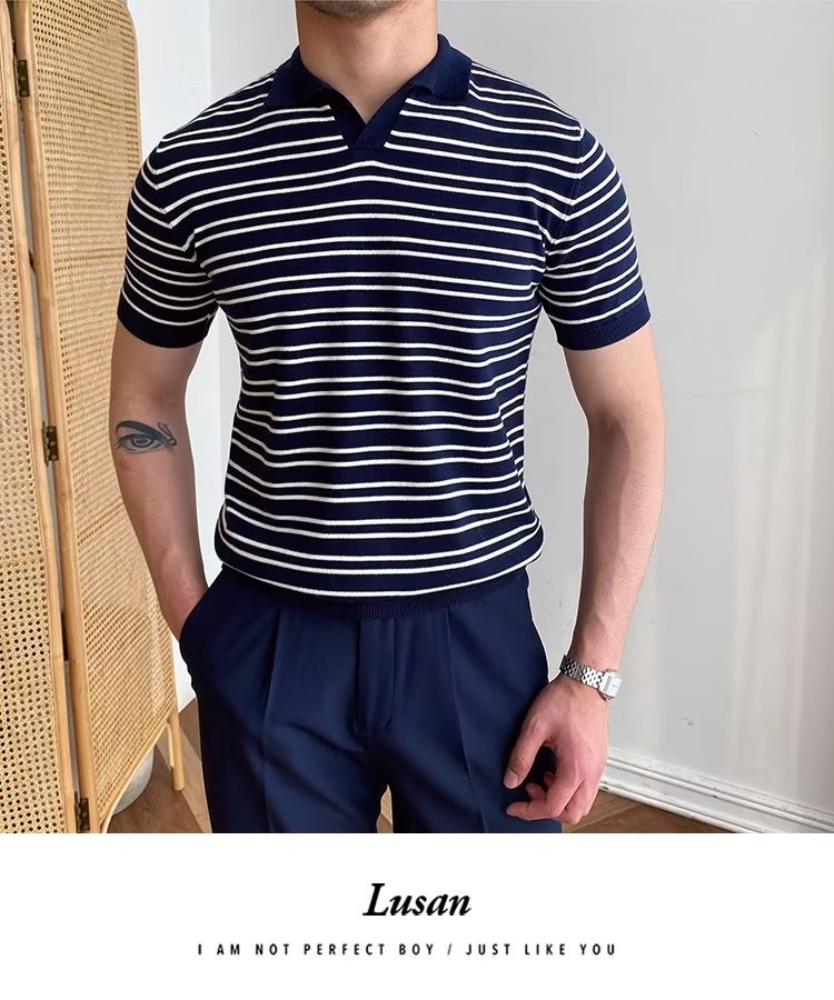 245g Weight Short Sleeve Sleeve Length Regular Sleeve Sleeve Type Polyester Fabric Type Regular Top Length Casual Occasion Turndown Neckline Slim Fit Type Stripe Pattern Summer, Spring Season Men's Gender Classic Style Style 3XL, M Size Wholesale Men's Polyester Classic Style Stripe Short Sleeve Men's T-shirt 21